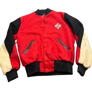 All Conference Varsity Jacket Mens M Red NC State Wolfpack Bomber Wool Blend